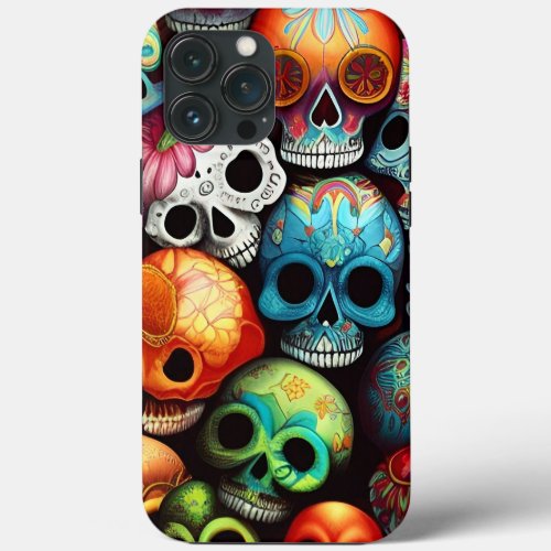 Bright Sugar Skulls iPhone 13 Pro Max Case