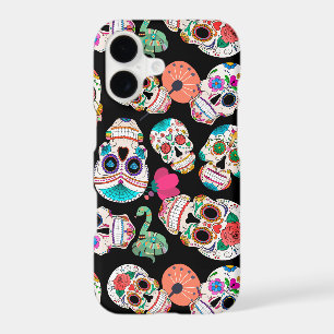 Bright Sugar Skulls Pattern on Black iPhone 17 Case