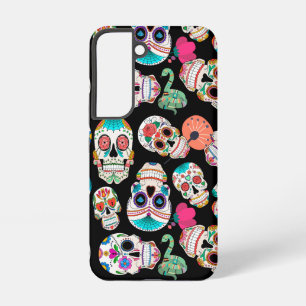 Bright Sugar Skulls Pattern on Black Samsung Galaxy S22 Case