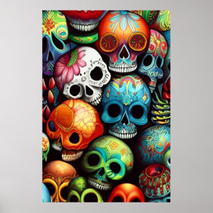 Bright Sugar Skulls Poster