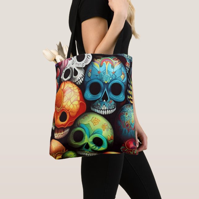 Bright Sugar Skulls  Tote Bag (Close Up)