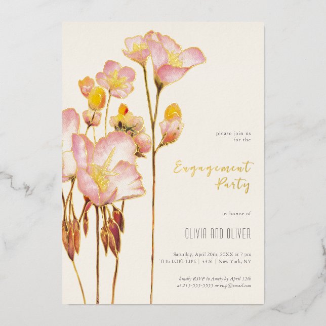 Bright Summer Buttercups Engagement Party Foil Invitation (Front)