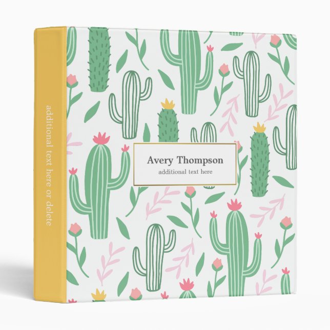 Bright Summer Cactus Pattern Recipe 3 Ring Binder (Front/Spine)