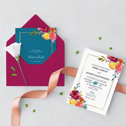 Bright Summer colorful classic floral Wedding I   Invitation