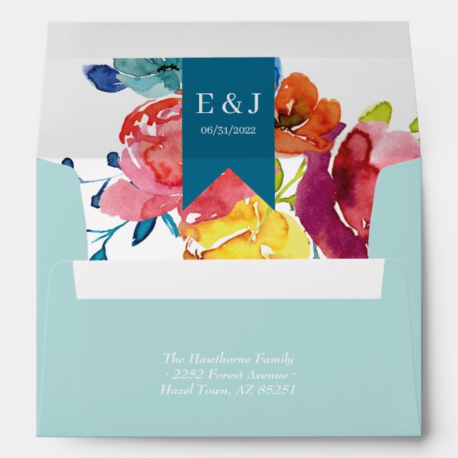 Bright Summer colorful floral Wedding Envelope (Back (Bottom))