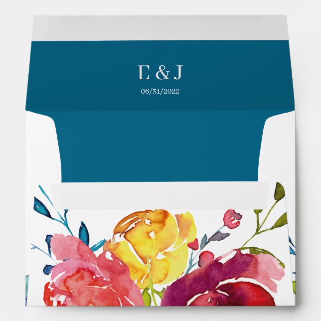 Bright Summer colorful floral Wedding Envelope (Back (Bottom))