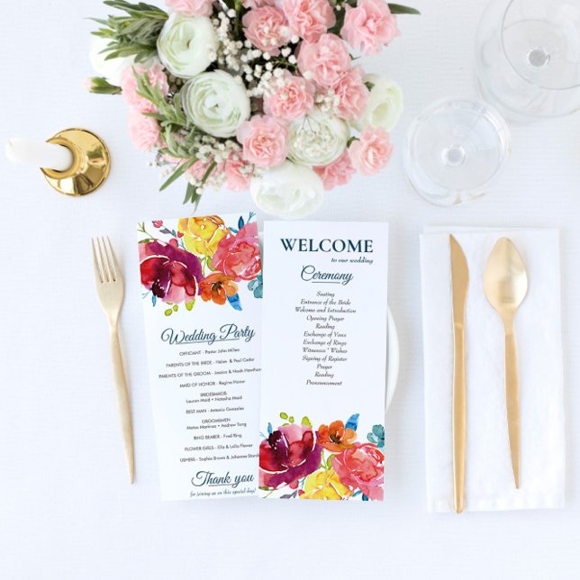 Bright Summer colorful floral Wedding Program (Creator Uploaded)