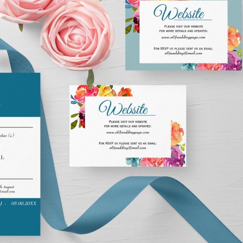 Bright Summer colorful floral Wedding Website Card