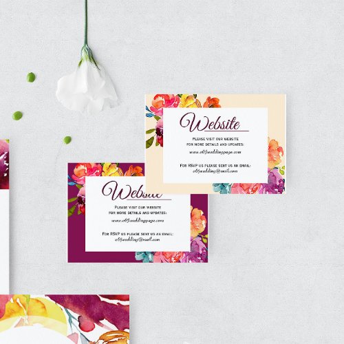 Bright Summer colorful floral Wedding Website Card