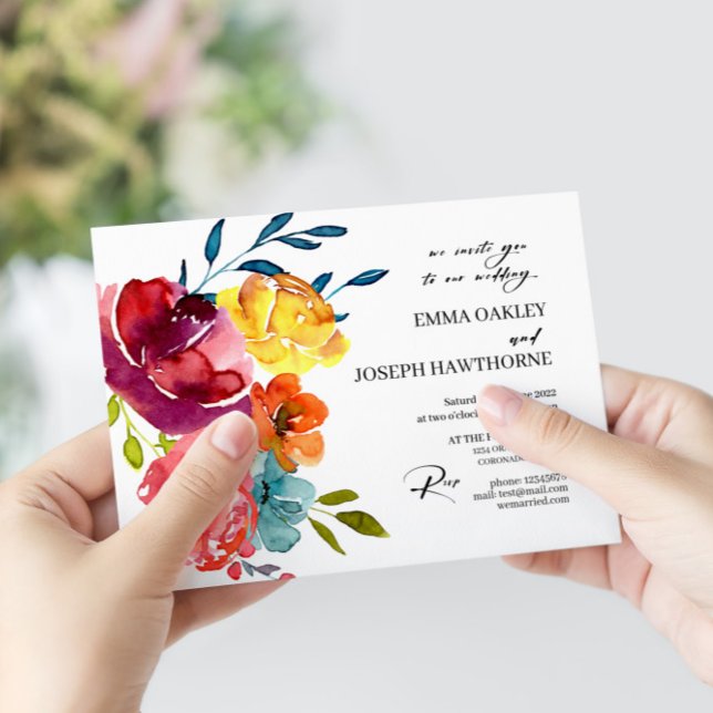 Bright Summer colorful horizontal floral Wedding Invitation (Creator Uploaded)