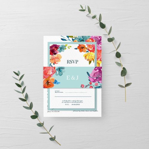 Bright Summer colorful pastel Wedding Invitation Belly Band
