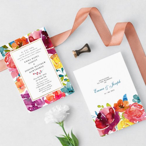 Bright Summer colorful romantic floral Wedding I  Invitation