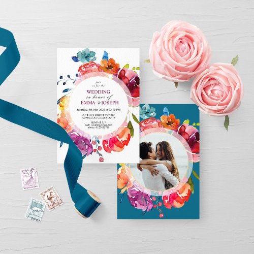 Bright Summer colorful round floral Wedding I  Inv Invitation