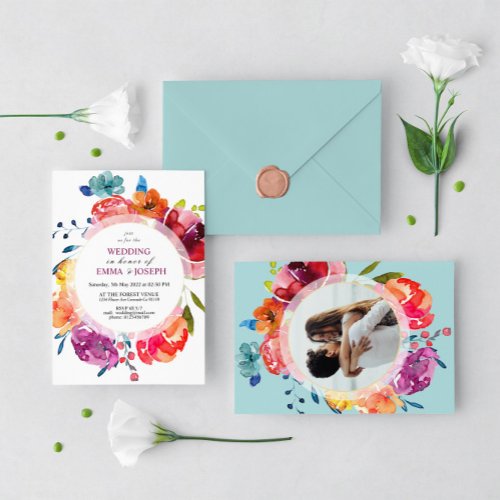 Bright Summer colorful round floral Wedding I  Invitation