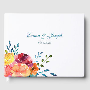Bright Summer colorful turquoise floral Wedding Guest Book