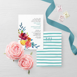 Bright Summer colorful turquoise floral Wedding I  Invitation