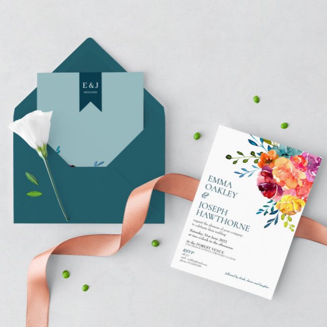 Bright Summer colorful turquoise floral Wedding  I Invitation (Creator Uploaded)