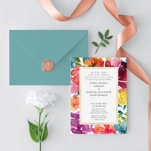 Bright Summer colorful turquoise floral Wedding I  Invitation