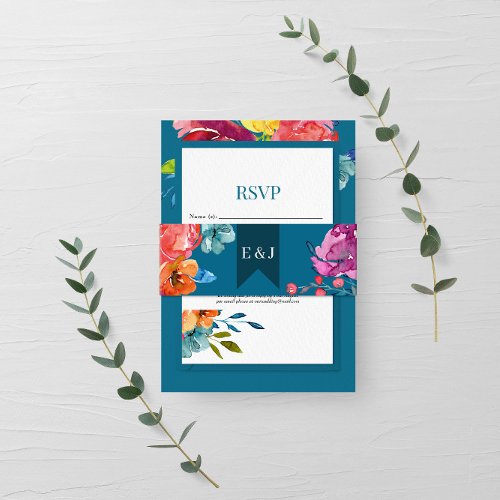 Bright Summer colorful turquoise Wedding Invitation Belly Band