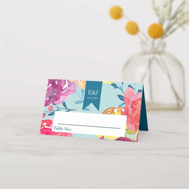 Bright Summer colorful Wedding  Place Card (Front)