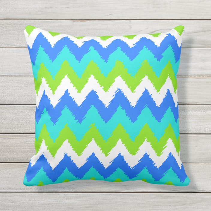 Bright Summer Colors Funky Ikat Zigzag Pattern Outdoor Pillow