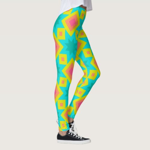 Bright Summer Colors Geometric Pattern  Leggings