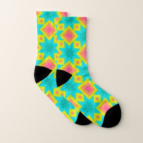 Bright Summer Colors Geometric Pattern  Socks