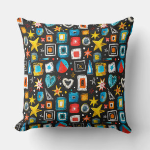 Bright summer colors marker stars, hearts, rhombus throw pillow