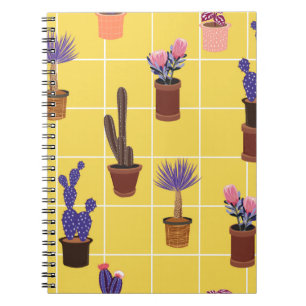 Bright summer cute Cactus in many kind of pots on Notebook