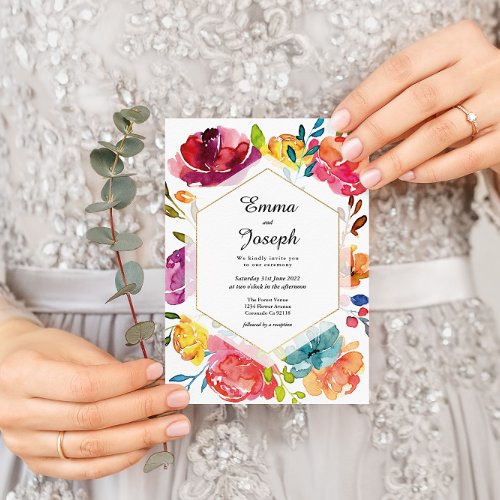 Bright Summer elegant purple floral Wedding Invitation