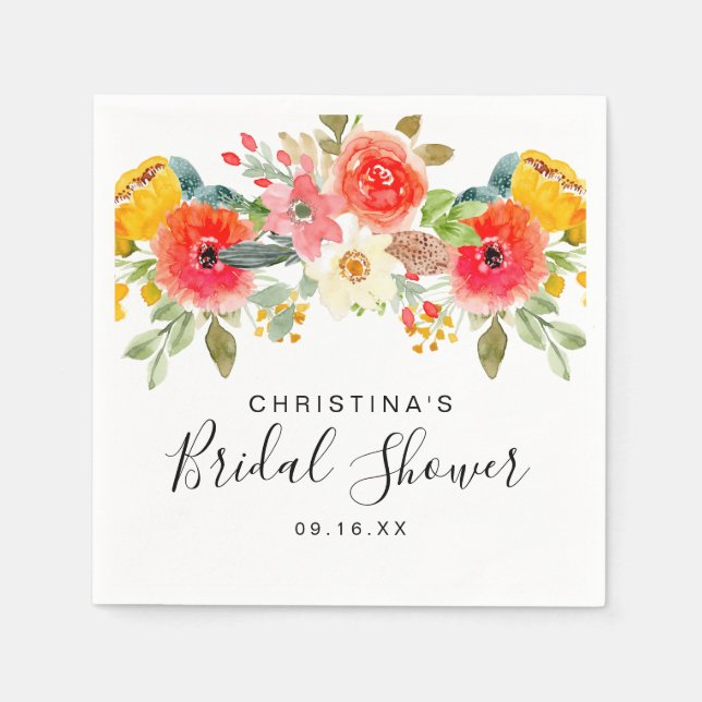 Bright Summer Floral Bridal Shower Napkins (Front)