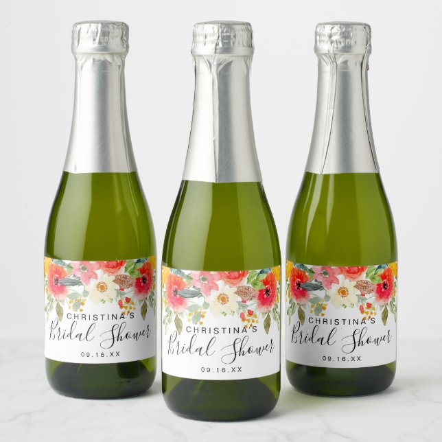 Bright Summer Floral Bridal Shower Sparkling Wine Label (Bottles)