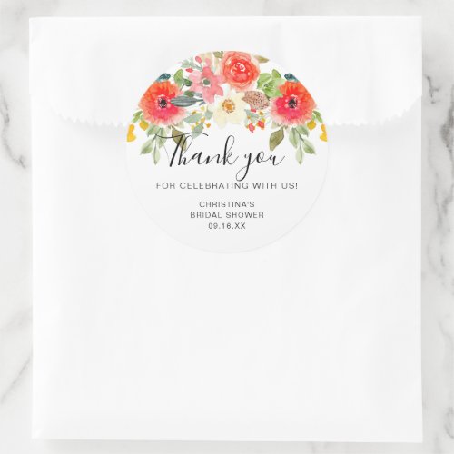 Bright Summer Floral Thank You Bridal Shower Classic Round Sticker