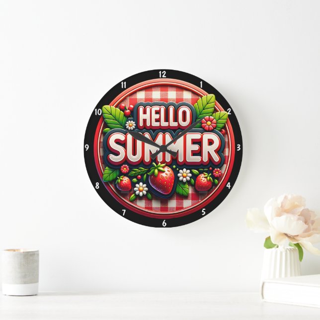 Bright Summer Fresh Strawberries Festive Seasonal  Large Clock (Home)