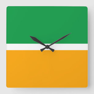 Bright Summer Green Yellow Orange Color Block Square Wall Clock