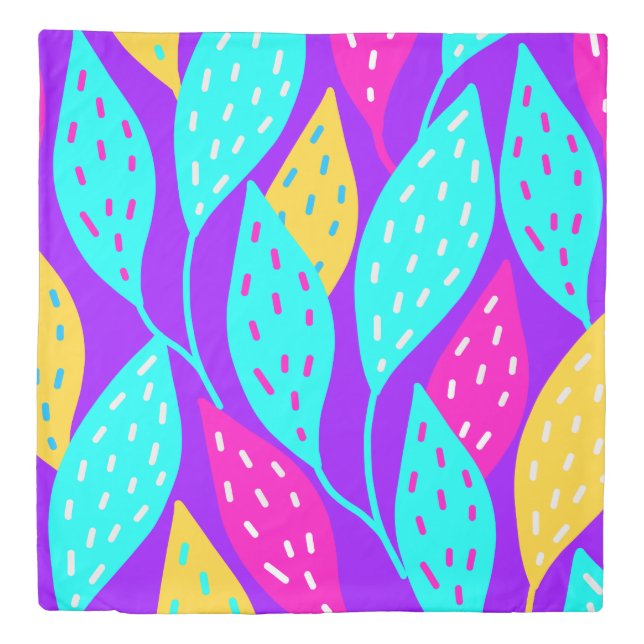 Bright Summer Leaves Pink Purple Blue Floral Print Duvet Cover (Front)