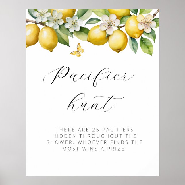 Bright Summer Lemon Baby Shower Pacifier Hunt Poster (Front)