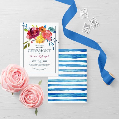 Bright Summer maritim striped floral Wedding Invitation