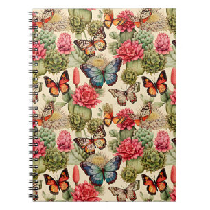 Bright summer pattern with butterflies and cacti  Notebook