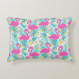 Bright summer pattern with flamingo, hearts, ice-c accent pillow