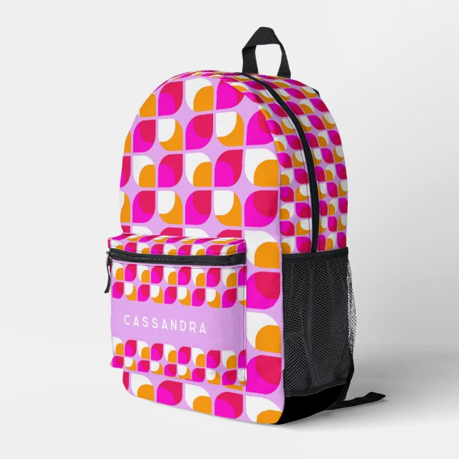 Bright Summer Pink Orange Midcentury Art Pattern Printed Backpack (Back Corner Right)
