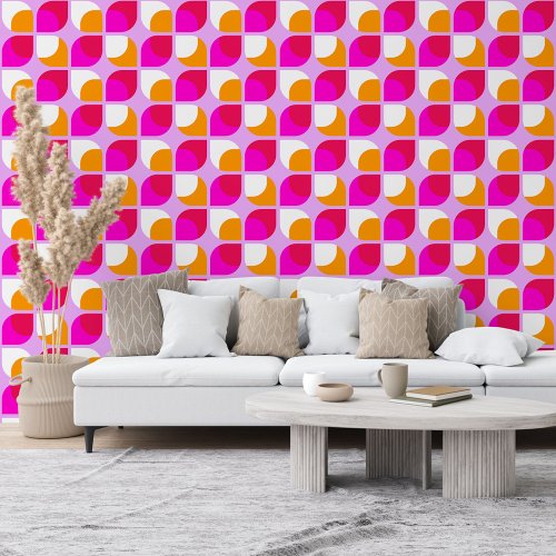 Bright Summer Pink Orange Retro Art Pattern Wallpaper