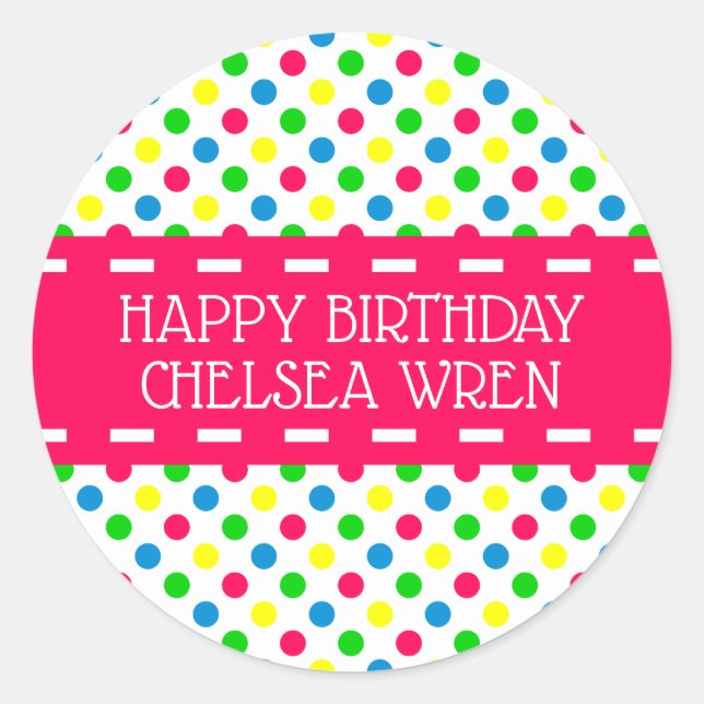 Bright Summer Polka Dots on White Personalized Classic Round Sticker (Front)