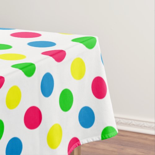 Bright Summer Polka Dots on White Tablecloth