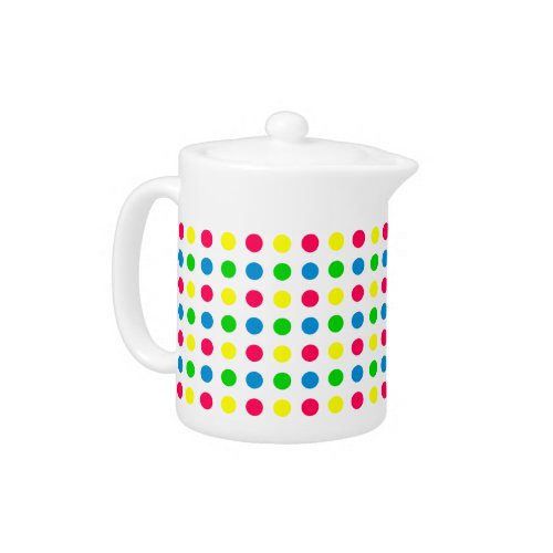 Bright Summer Polka Dots on White Teapot