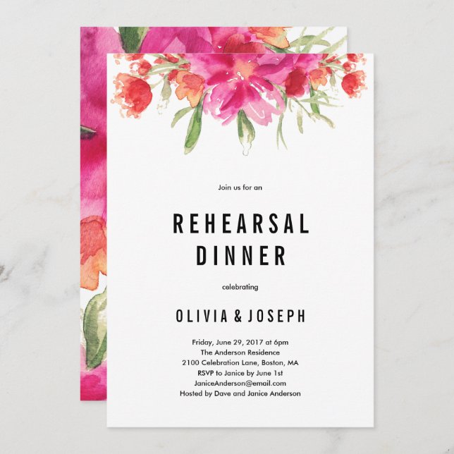 Bright Summer Rehearsal Dinner Invitation (Front/Back)
