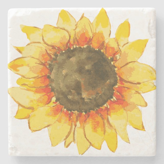 Bright Summer Sunflower Watercolor Stone Coaster (Front)