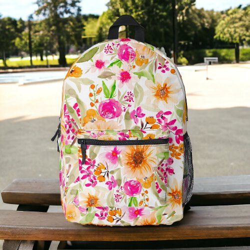 Bright summer sunflowers chic pink floral pattern printed backpack