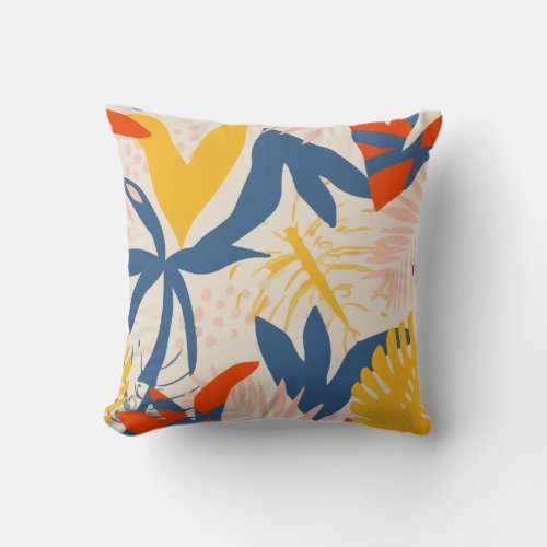 Bright Summer Tropical Abstract Plants Throw Pillow