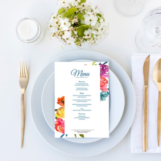Bright Summer turquoise Wedding Flat Menu & Drinks (Creator Uploaded)